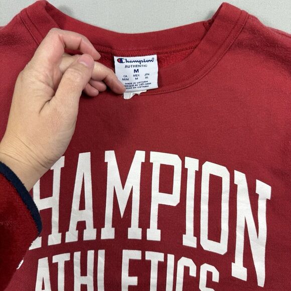 Vintage Champion Crop Sweatshirt Sweatshirt Red SZ Medium Long Sleeve Crewneck - Picture 9 of 12